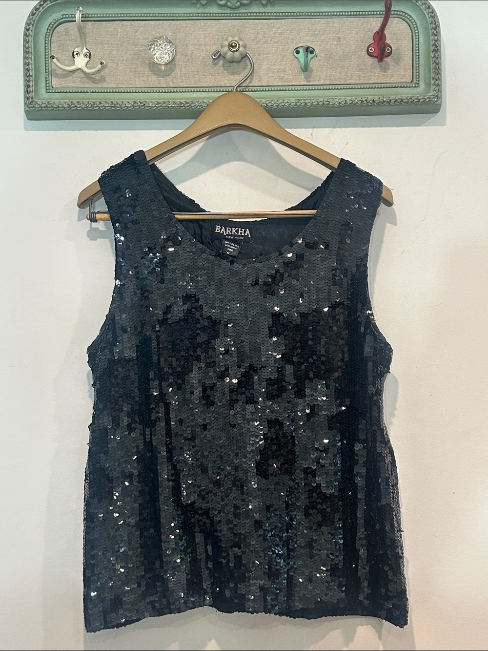 Vintage Barkha Black Sequin Tank Top silk medium new with tags women’s deadstock
